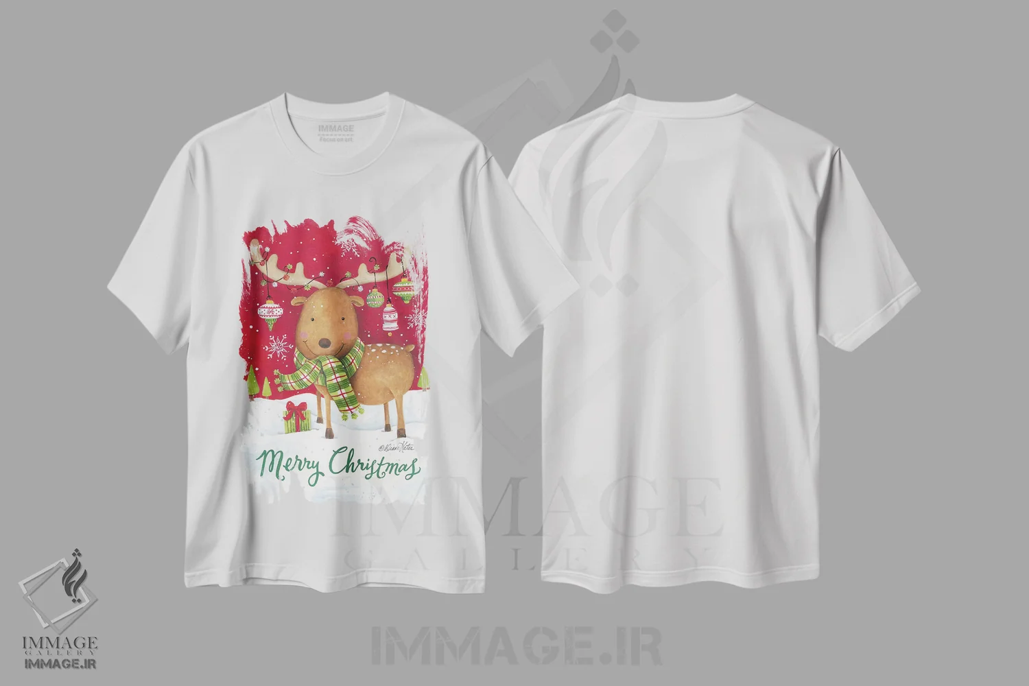 تیشرت سفید طرح دار کریسمس مبارک؛ گوزن شمالی، حیوانات کریسمسی اثر دایان کاتر | فروشگاه ایماژ