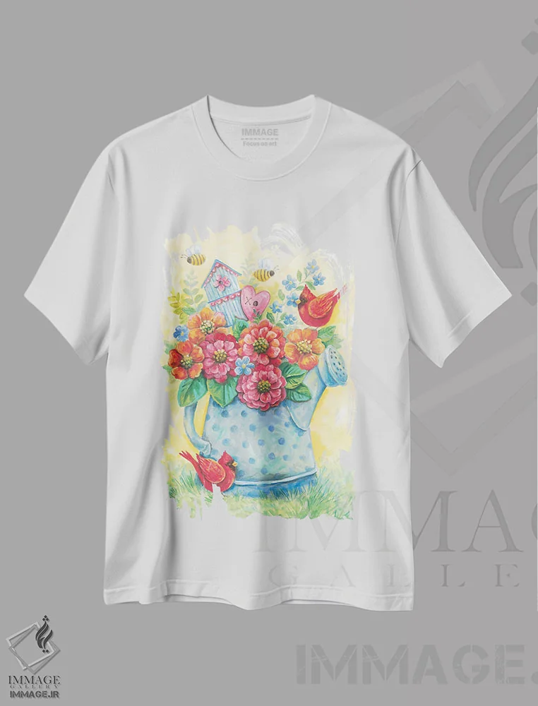 تیشرت سفید طرح دار آب پاش بهاری، دکور معاصر اثر دایان کاتر | فروشگاه ایماژ