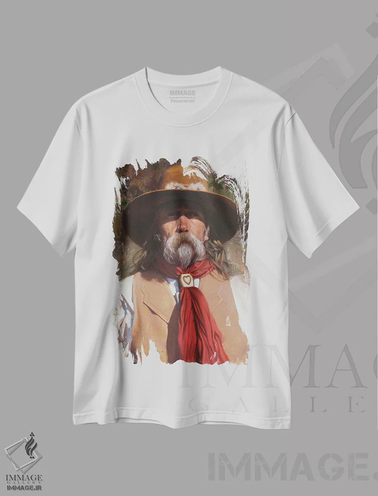 تیشرت سفید طرح دار لبه سایه دار، تزئینی اثر دیوید ادوارد کوسرا | immage.ir