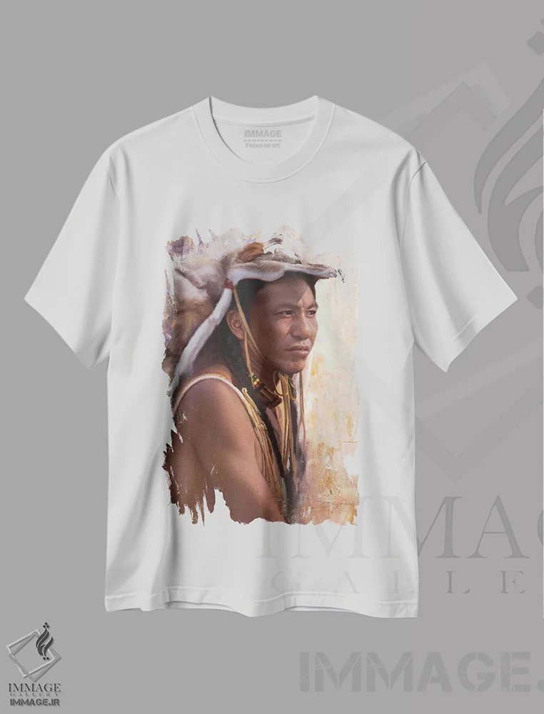 تیشرت سفید طرح دار نگاه کنجکاوی آمیز، تزئینی اثر دیوید ادوارد کوسرا | immage.ir