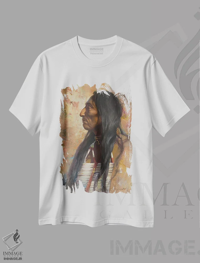 تیشرت سفید طرح دار بومی داکوتا، تزئینی اثر دیوید ادوارد کوسرا | فروشگاه ایماژ