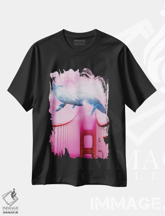 تیشرت مشکی طرح دار موسیقی نهنگ در کنار پل، عکاسی ترکیبی اثر دیوید لوبلاو | immage.ir