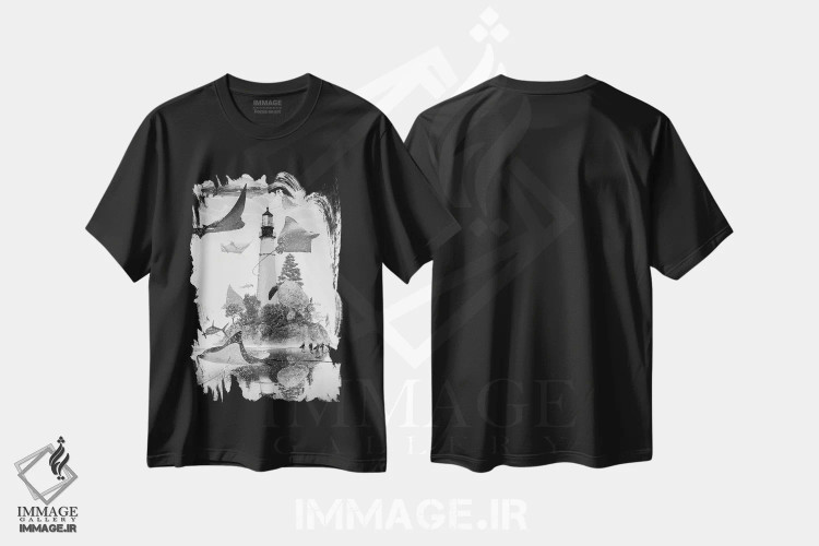 تیشرت مشکی طرح دار جزیره مانتارِی، عکاسی ترکیبی اثر دیوید لوبلاو | فروشگاه ایماژ