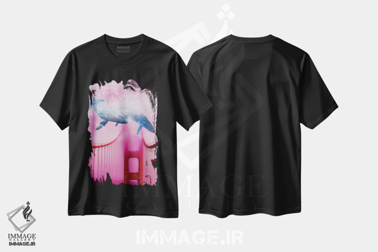 تیشرت مشکی طرح دار موسیقی نهنگ در کنار پل، عکاسی ترکیبی اثر دیوید لوبلاو | immage.ir