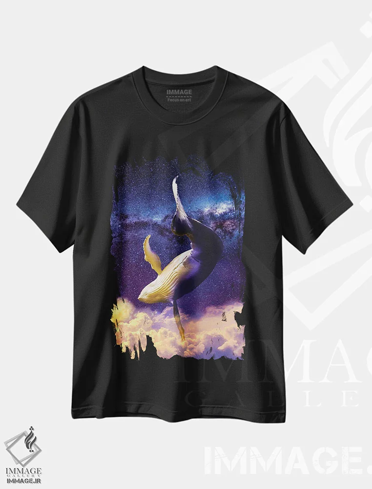 تیشرت مشکی طرح دار نهنگ خیالی، هنر فاخر معاصر اثر دیوید لوبلاو | immage.ir