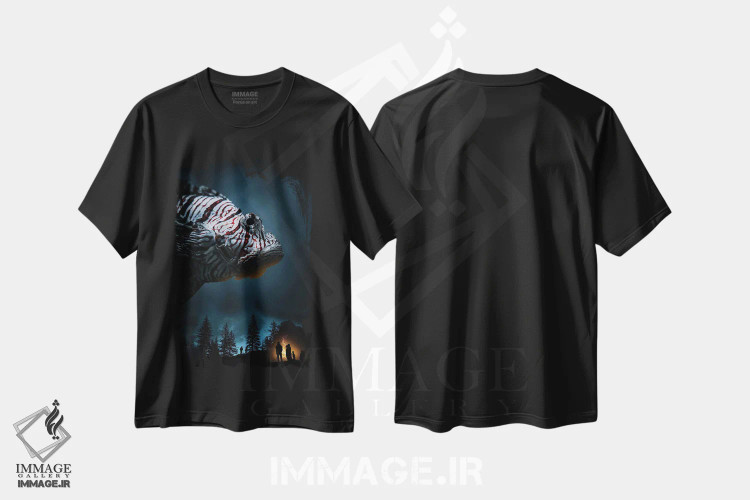 تیشرت مشکی طرح دار خزندهٔ شب، هنر فاخر معاصر اثر دیوید لوبلاو | immage.ir