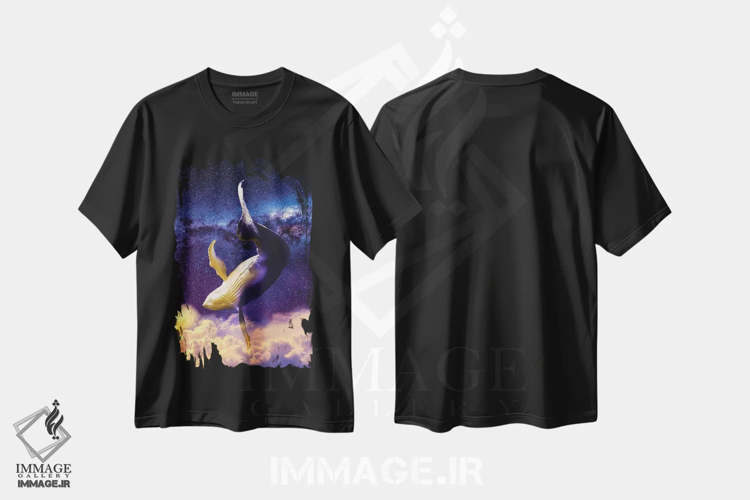 تیشرت مشکی طرح دار نهنگ خیالی، هنر فاخر معاصر اثر دیوید لوبلاو | immage.ir