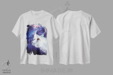 تیشرت سفید طرح دار موج سوار کهکشانی، هنر فاخر معاصر اثر دیوید لوبلاو | immage.ir