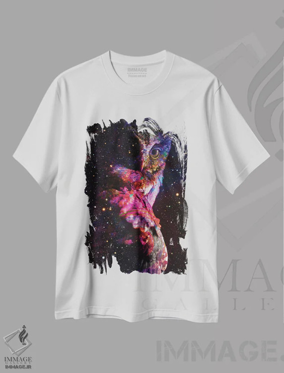 تیشرت سفید طرح دار جغد شب، هنر دیجیتال اثر دیوید لوبلاو | immage.ir