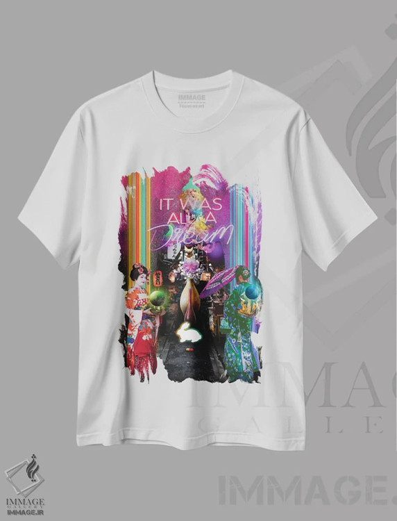 تیشرت سفید طرح دار همه اش یک رؤیا بود، دکور آسیایی اثر دیوید لوبلاو | فروشگاه ایماژ