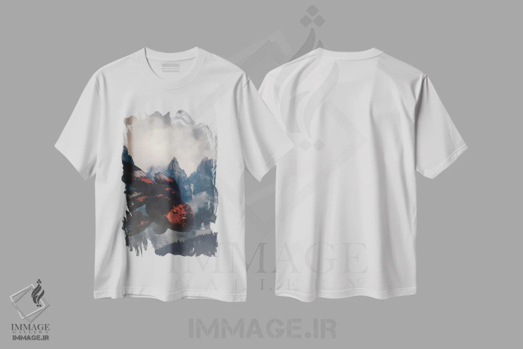 تیشرت سفید طرح دار سرگردان شبانه در کوه ها، هنر دیجیتال اثر دیوید لوبلاو | immage.ir