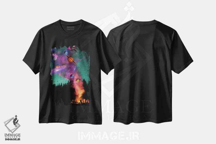 تیشرت مشکی طرح دار جهان کنار آتش اردو، هنر دیجیتال اثر دیوید لوبلاو | فروشگاه ایماژ