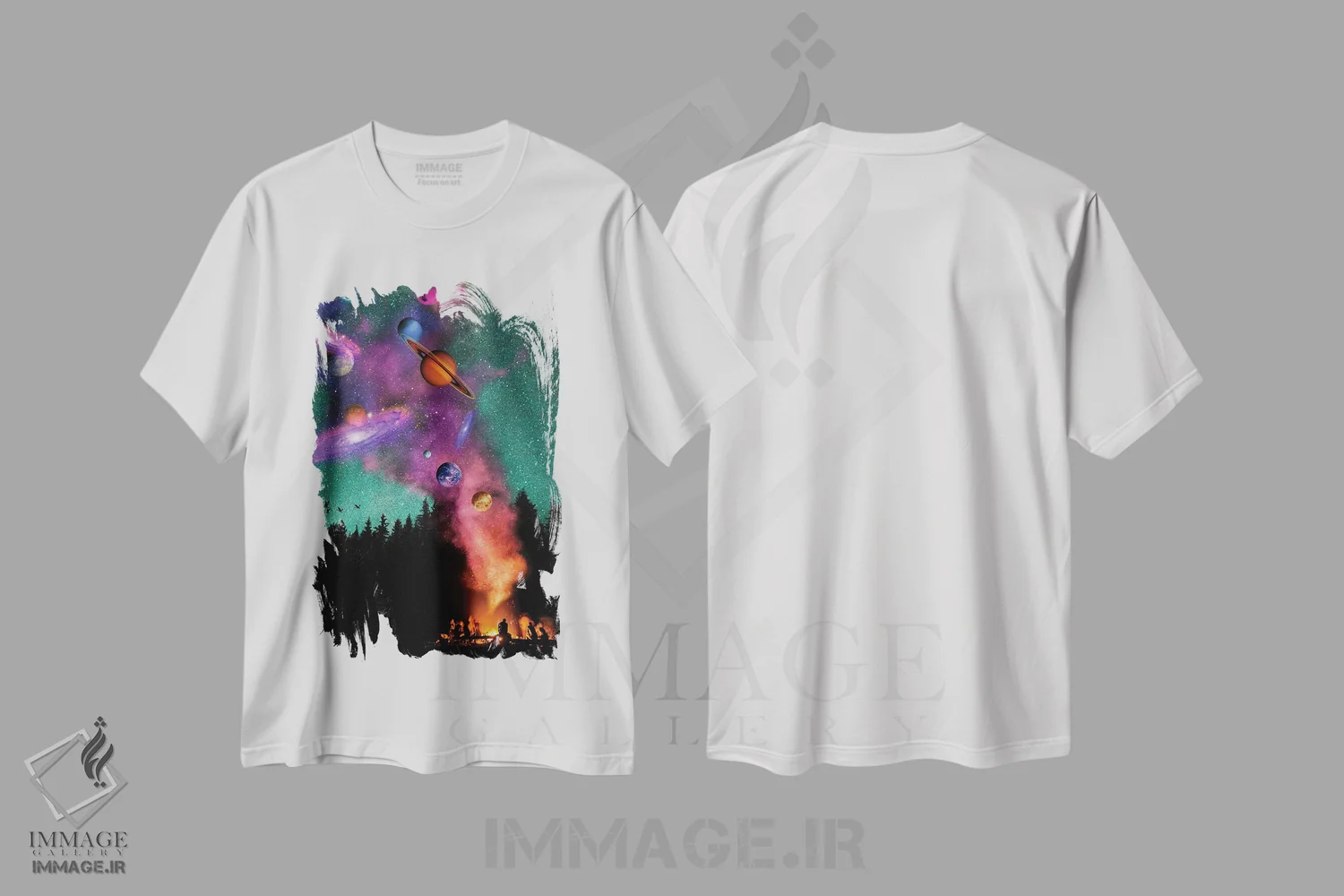 تیشرت سفید طرح دار جهان کنار آتش اردو، هنر دیجیتال اثر دیوید لوبلاو | immage.ir