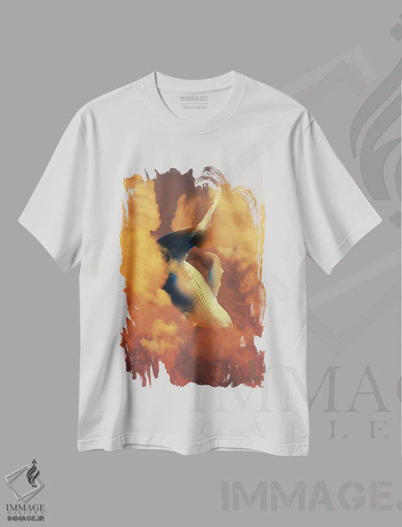 تیشرت سفید طرح دار نهنگ ابری طلایی، هنر دیجیتال اثر دیوید لوبلاو | immage.ir