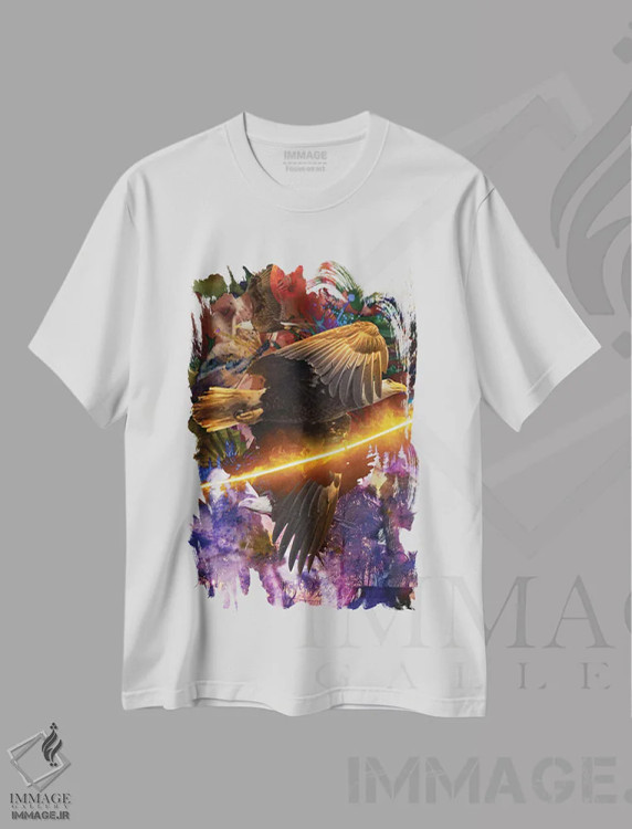 تیشرت سفید طرح دار عقاب آتشین آمریکایی، هنر دیجیتال اثر دیوید لوبلاو | فروشگاه ایماژ