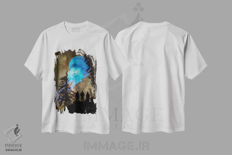 تیشرت سفید طرح دار عروس دریایی کنار خط درختان، هنر دیجیتال اثر دیوید لوبلاو | فروشگاه ایماژ