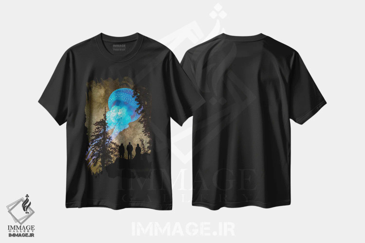 تیشرت مشکی طرح دار عروس دریایی کنار خط درختان، هنر دیجیتال اثر دیوید لوبلاو | immage.ir