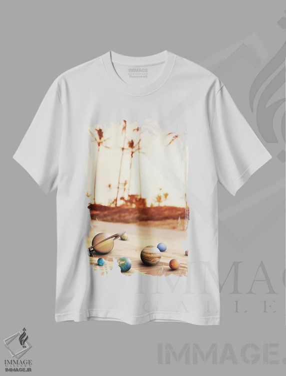 تیشرت سفید طرح دار سیاره های ساحلی، دکور ساحلی اثر دیوید لوبلاو | immage.ir