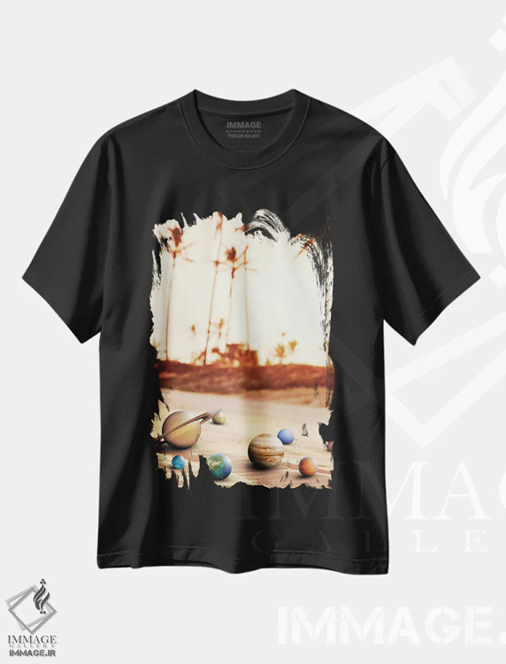تیشرت مشکی طرح دار سیاره های ساحلی، دکور ساحلی اثر دیوید لوبلاو | فروشگاه ایماژ
