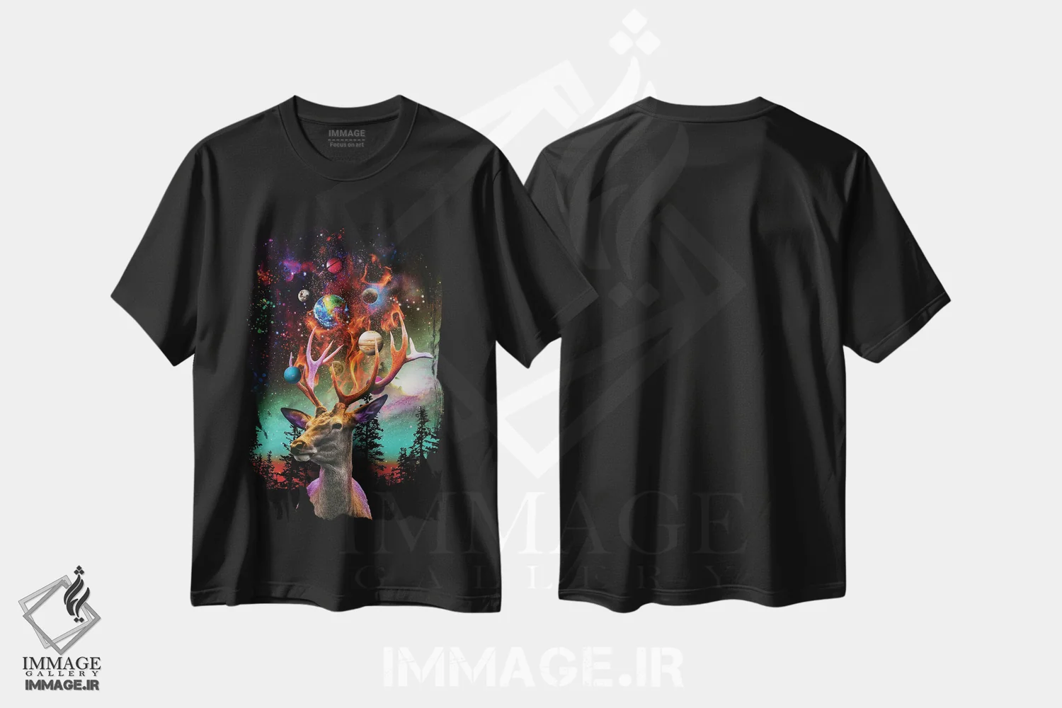 تیشرت مشکی طرح دار گوزن سیاره ای، هنر دیجیتال اثر دیوید لوبلاو | immage.ir