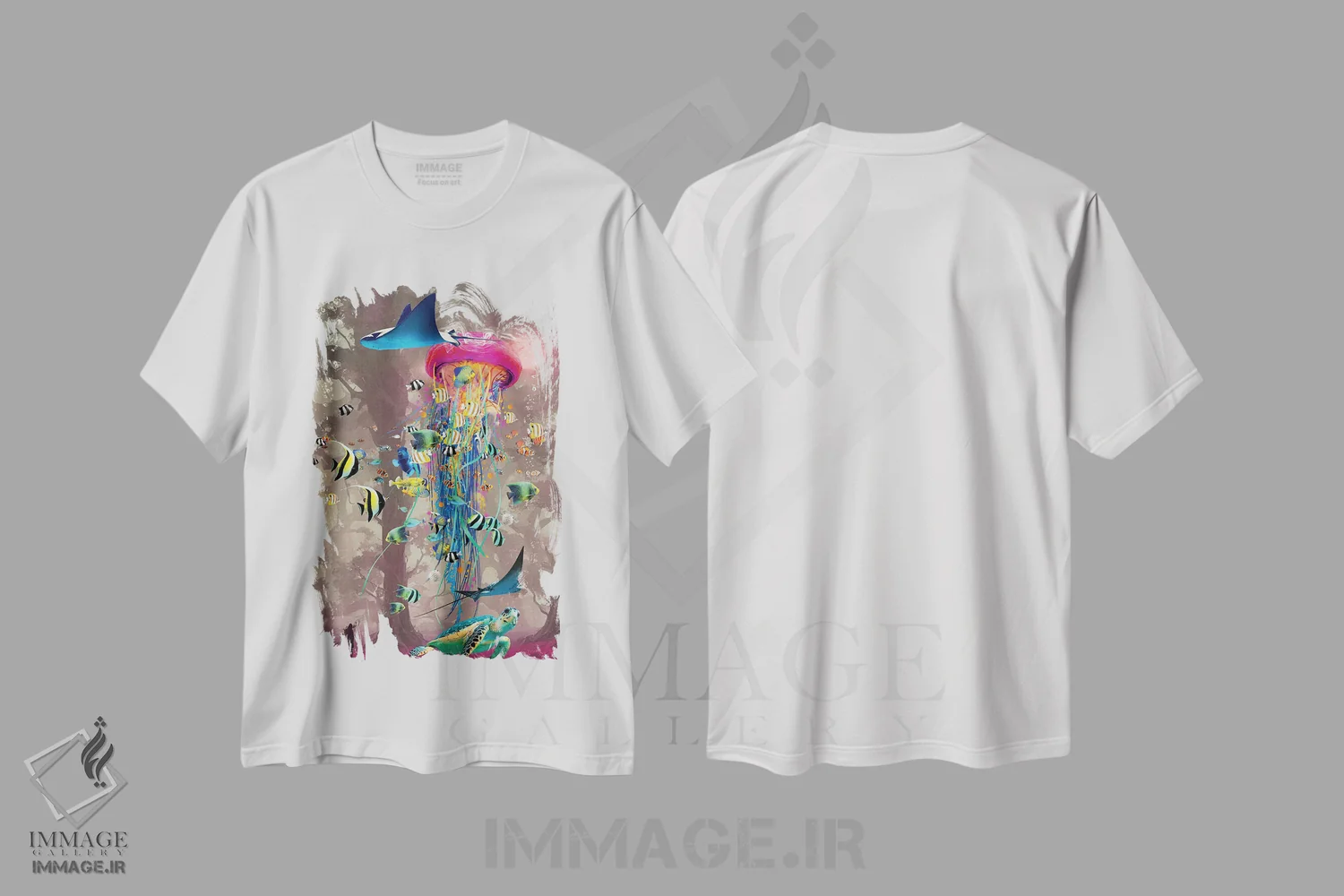 تیشرت سفید طرح دار خواب دیدن در جنگل عروس های دریایی، دکور ساحلی اثر دیوید لوبلاو | فروشگاه ایماژ