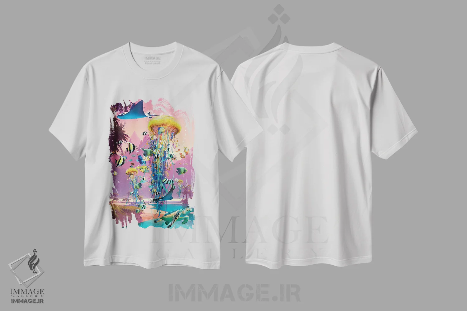 تیشرت سفید طرح دار خواب دیدن کنار رودخانهٔ عروس های دریایی، دکور ساحلی اثر دیوید لوبلاو | immage.ir