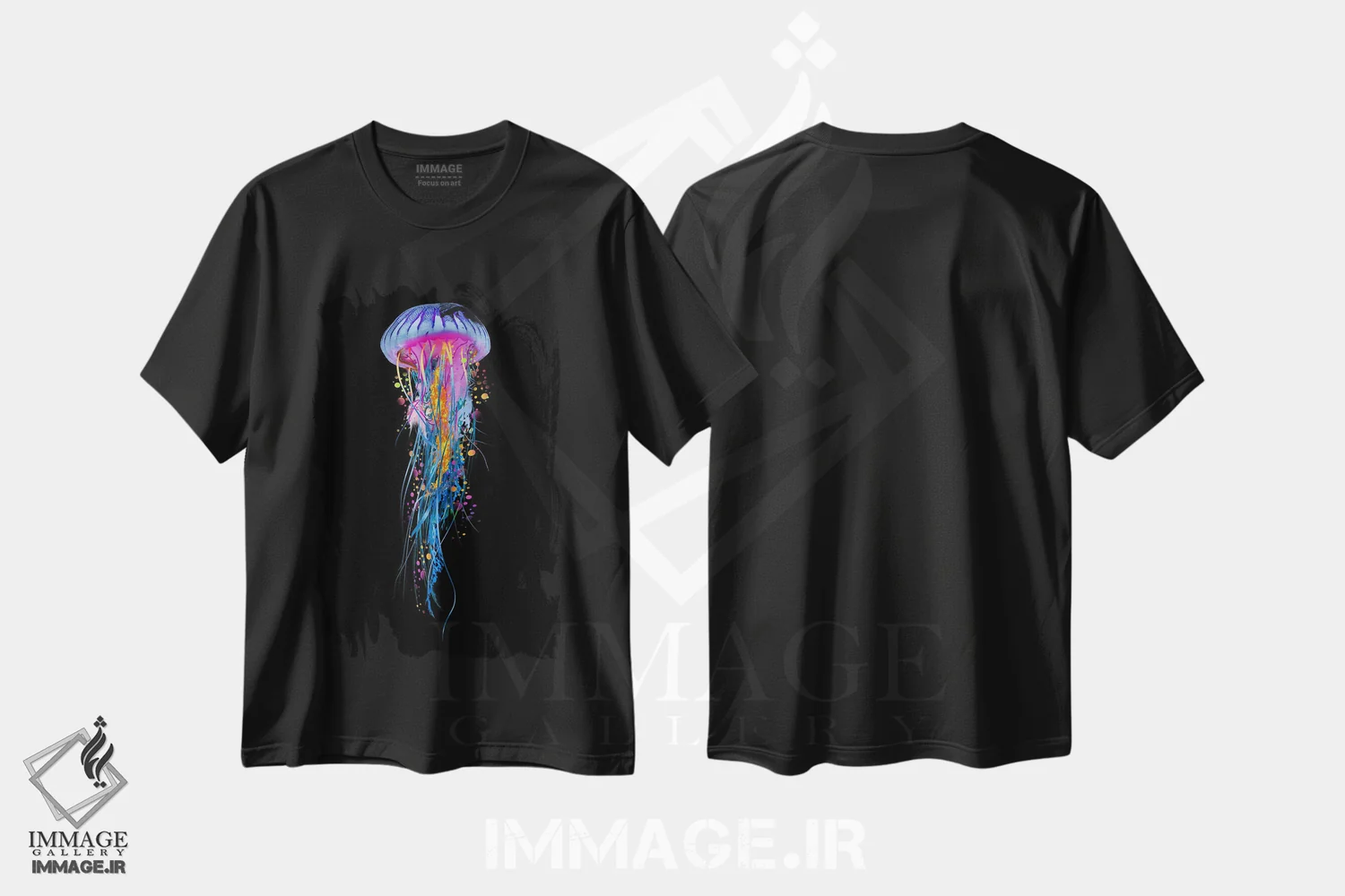 تیشرت مشکی طرح دار دو عروس دریایی آبی، هنر دیجیتال اثر دیوید لوبلاو | فروشگاه ایماژ