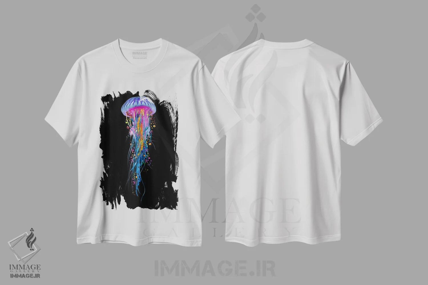 تیشرت سفید طرح دار دو عروس دریایی آبی، هنر دیجیتال اثر دیوید لوبلاو | immage.ir