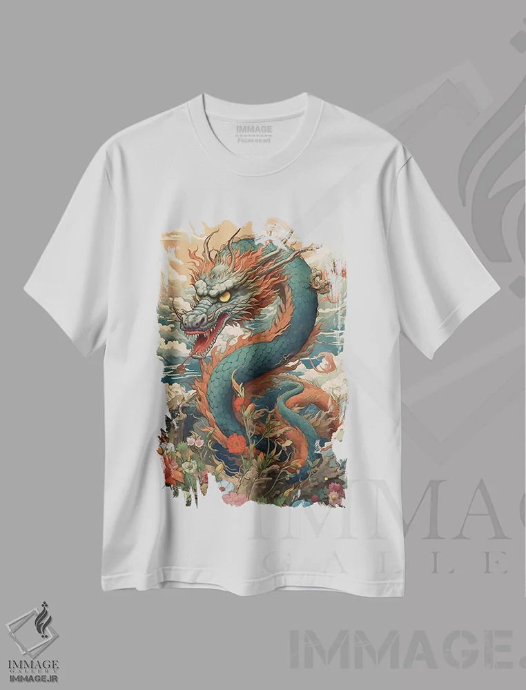 تیشرت سفید طرح دار کوه اژدها، هنر دیجیتال اثر دیوید لوبلاو | immage.ir