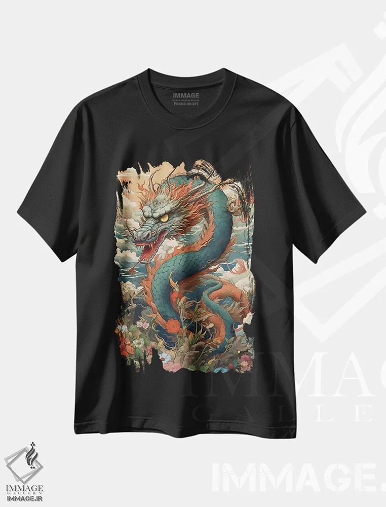تیشرت مشکی طرح دار کوه اژدها، هنر دیجیتال اثر دیوید لوبلاو | فروشگاه ایماژ