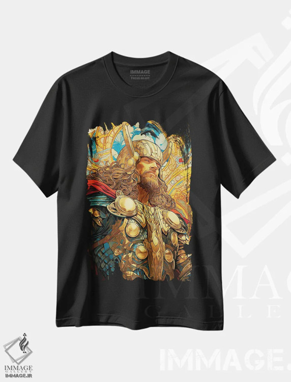 تیشرت مشکی طرح دار خدای رعد و برق، هنر دیجیتال اثر دیوید لوبلاو | فروشگاه ایماژ