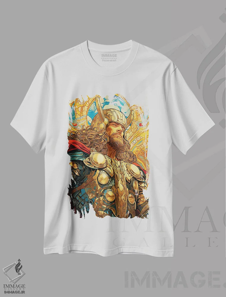 تیشرت سفید طرح دار خدای رعد و برق، هنر دیجیتال اثر دیوید لوبلاو | immage.ir