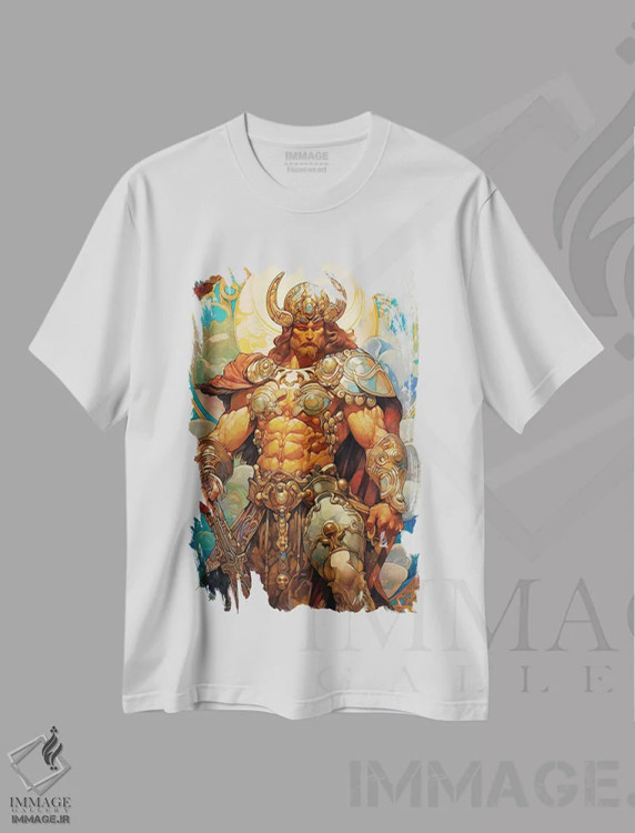 تیشرت سفید طرح دار جنگجوی وایکینگ، تزئینی اثر دیوید لوبلاو | immage.ir