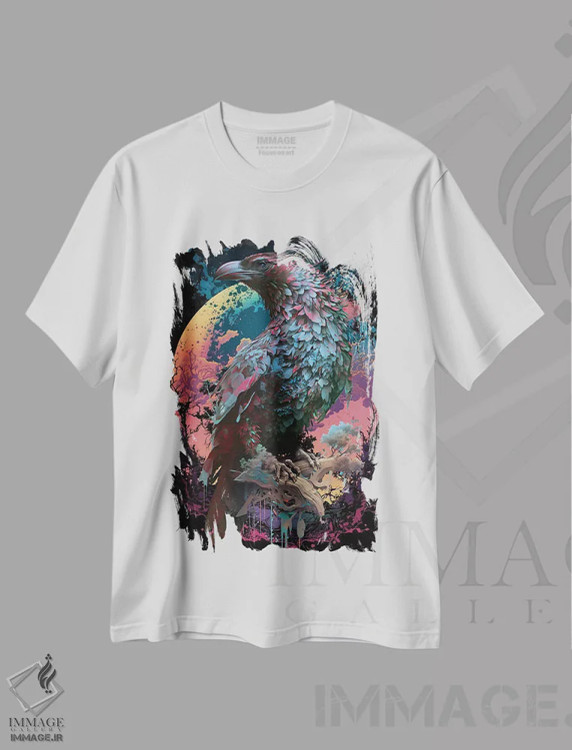 تیشرت سفید طرح دار ماه شاهین، هنر دیجیتال اثر دیوید لوبلاو | فروشگاه ایماژ