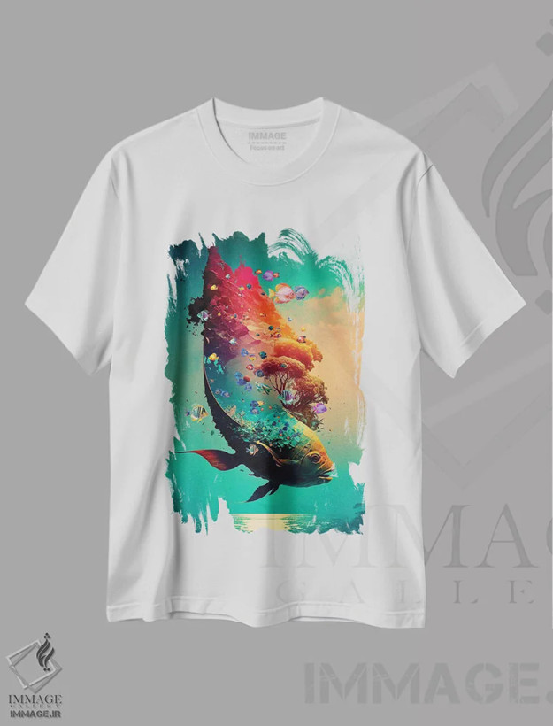 تیشرت سفید طرح دار سفر ماهیگیری، هنر دیجیتال اثر دیوید لوبلاو | فروشگاه ایماژ