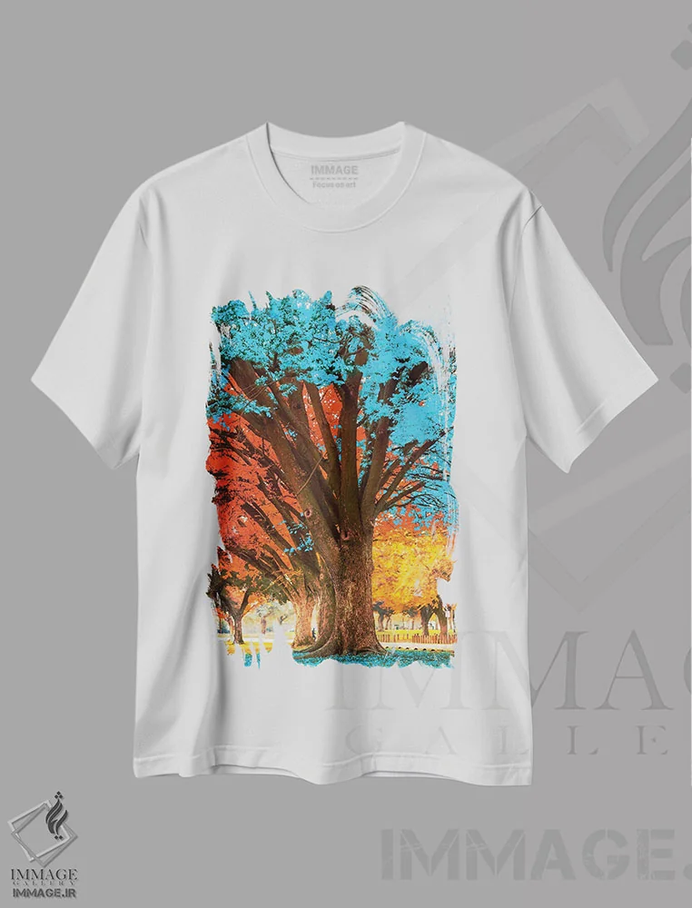 تیشرت سفید طرح دار درخت آبی، هنر دیجیتال اثر دیوید لوبلاو | immage.ir