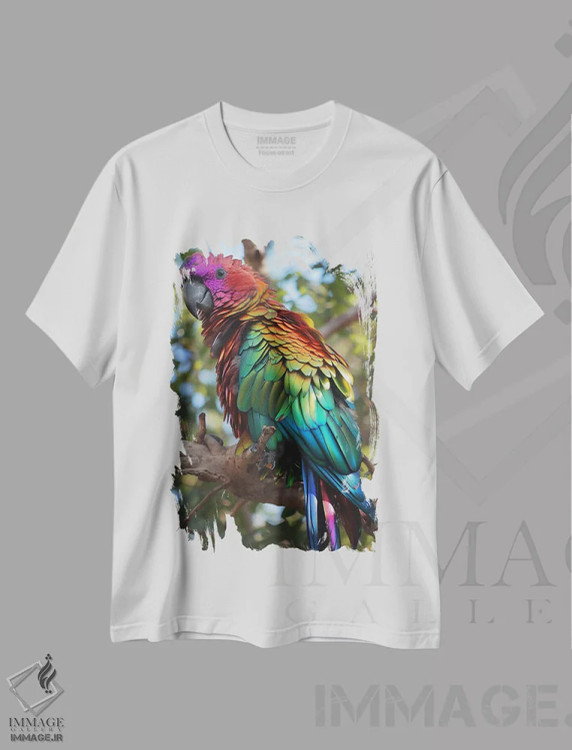 تیشرت سفید طرح دار طوطی کروم، مدیوم اثر دیوید لوبلاو | فروشگاه ایماژ