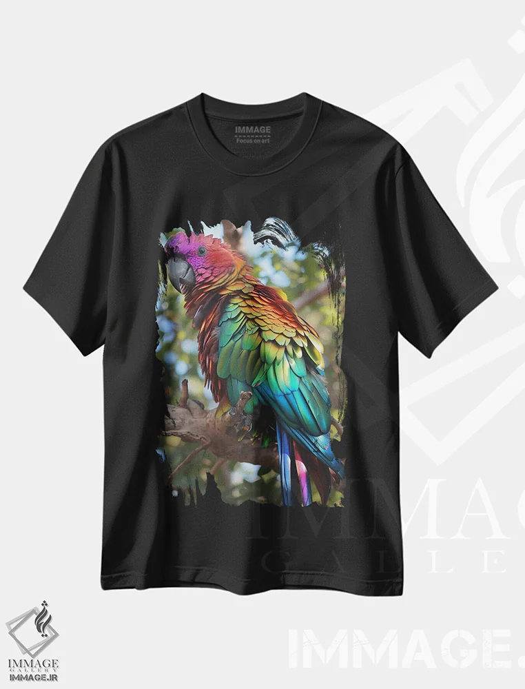 تیشرت مشکی طرح دار طوطی کروم، مدیوم اثر دیوید لوبلاو | immage.ir