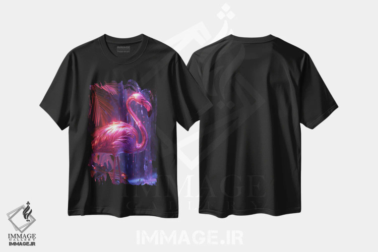 تیشرت مشکی طرح دار فلامینگو کرومی صورتی، مدیوم اثر دیوید لوبلاو | فروشگاه ایماژ
