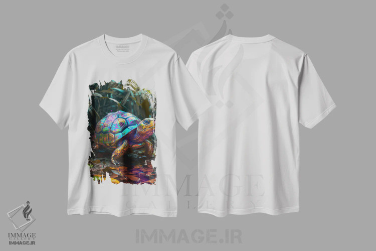 تیشرت سفید طرح دار لاک پشت فلزی، مدیوم اثر دیوید لوبلاو | فروشگاه ایماژ
