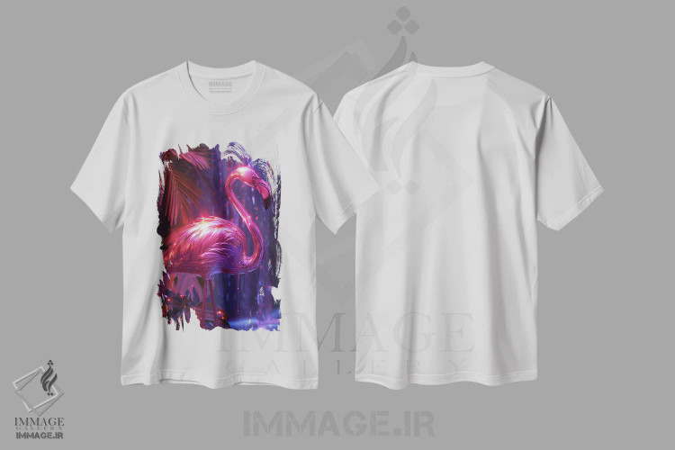 تیشرت سفید طرح دار فلامینگو کرومی صورتی، مدیوم اثر دیوید لوبلاو | immage.ir