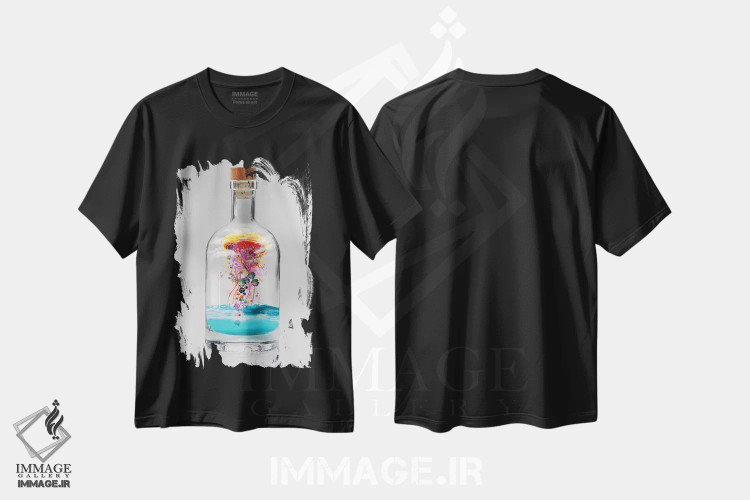 تیشرت مشکی طرح دار عروس دریایی برقی در بطری، هنر دیجیتال اثر دیوید لوبلاو | فروشگاه ایماژ
