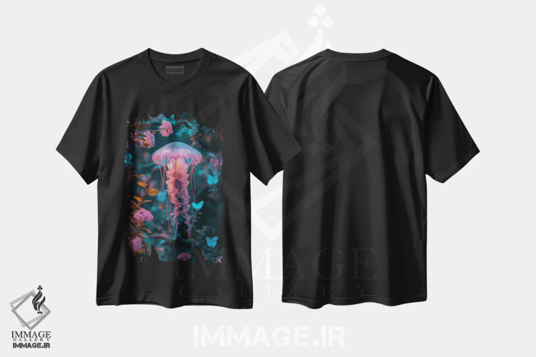 تیشرت مشکی طرح دار عروس دریایی-گل، مدیوم اثر دیوید لوبلاو | immage.ir
