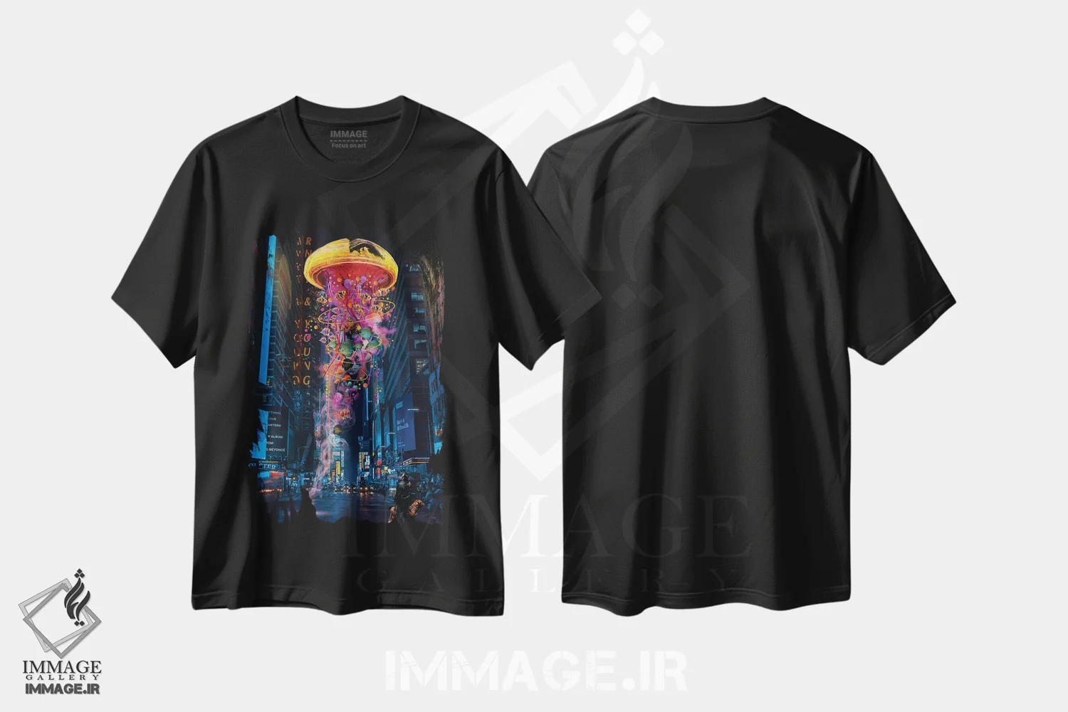 تیشرت مشکی طرح دار عروس دریایی برقی در نیویورک، هنر دیجیتال اثر دیوید لوبلاو | immage.ir