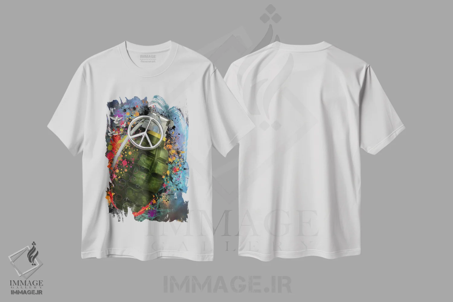 تیشرت سفید طرح دار نارنجک صلح، هنر دیجیتال اثر دیوید لوبلاو | immage.ir