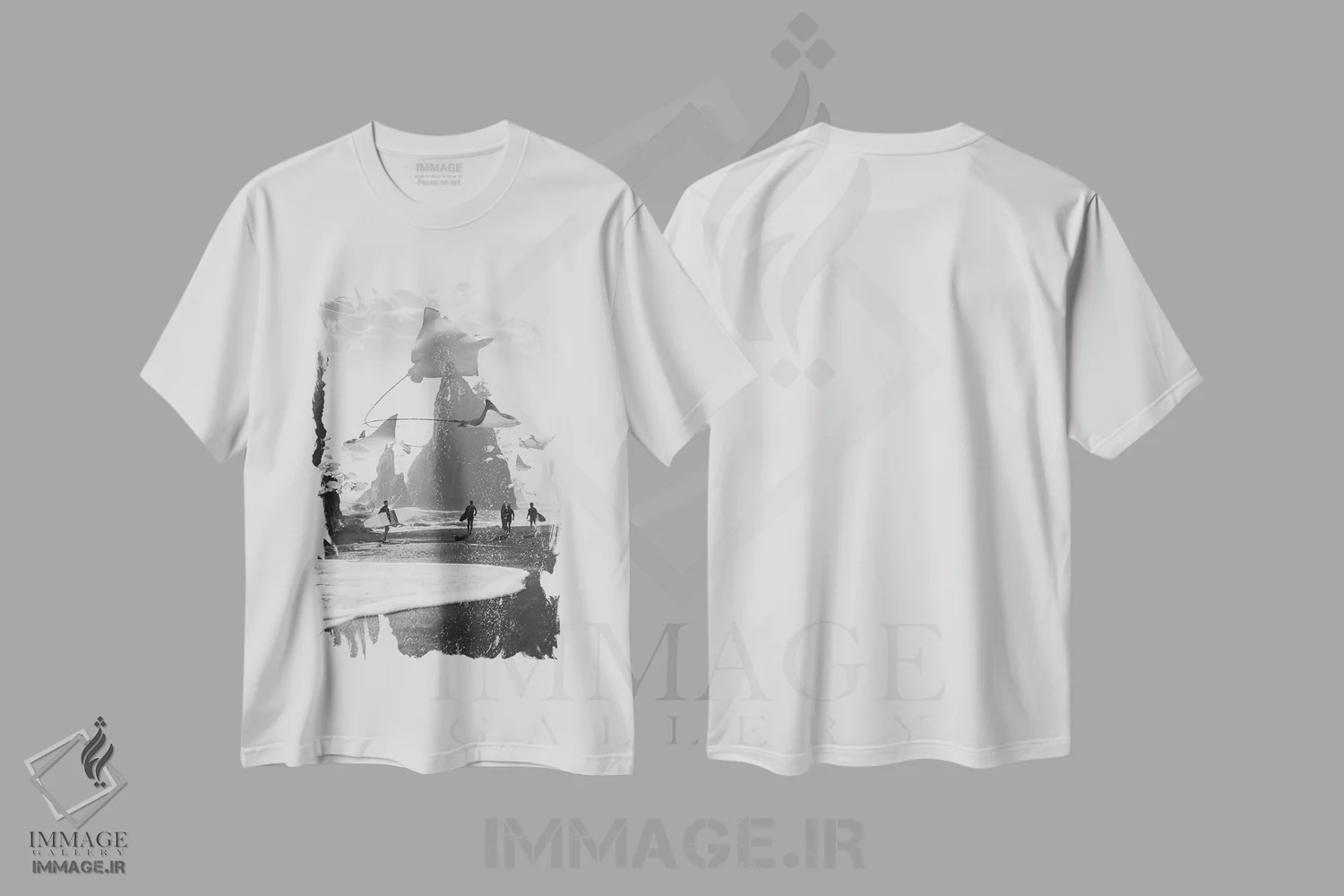تیشرت سفید طرح دار نقطهٔ رایز، هنر دیجیتال سیاه و سفید اثر دیوید لوبلاو | immage.ir