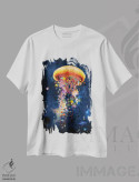 تیشرت سفید طرح دار جهان ها و کهکشان های عروس دریایی برقی، هنر دیجیتال اثر دیوید لوبلاو | immage.ir