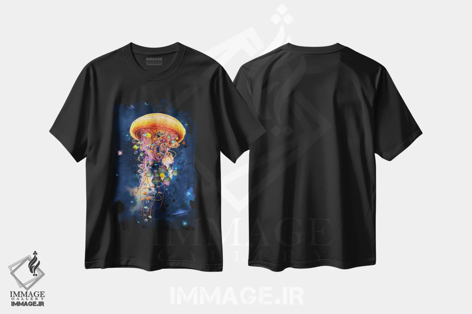 تیشرت مشکی طرح دار جهان ها و کهکشان های عروس دریایی برقی، هنر دیجیتال اثر دیوید لوبلاو | فروشگاه ایماژ