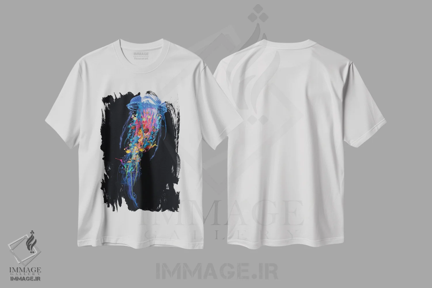 تیشرت سفید طرح دار عروس دریایی برقی آبی، هنر دیجیتال اثر دیوید لوبلاو | immage.ir