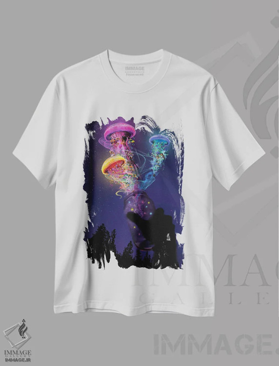 تیشرت سفید طرح دار عروس دریایی بیرون از شیشه، دکوراسیون جایگزین اثر دیوید لوبلاو | فروشگاه ایماژ